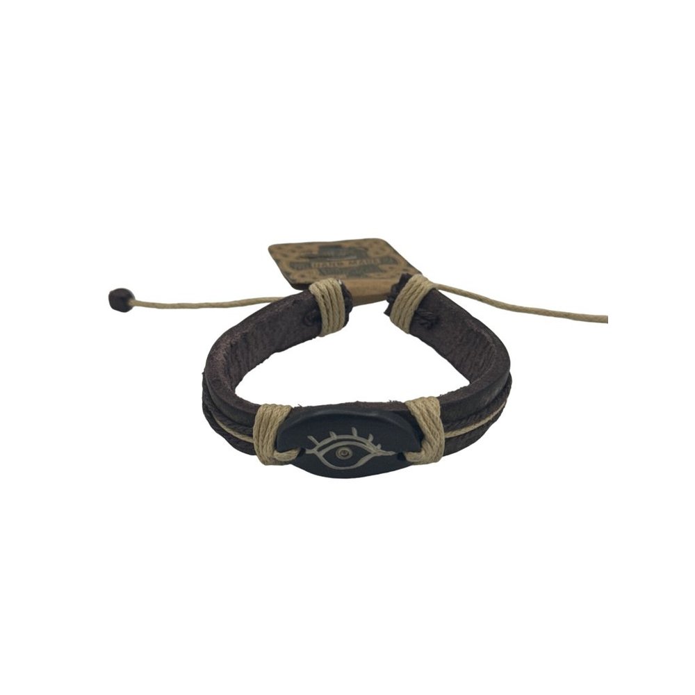 Carved Bone Leather Third Eye Bracelet Leather Hemp NEW